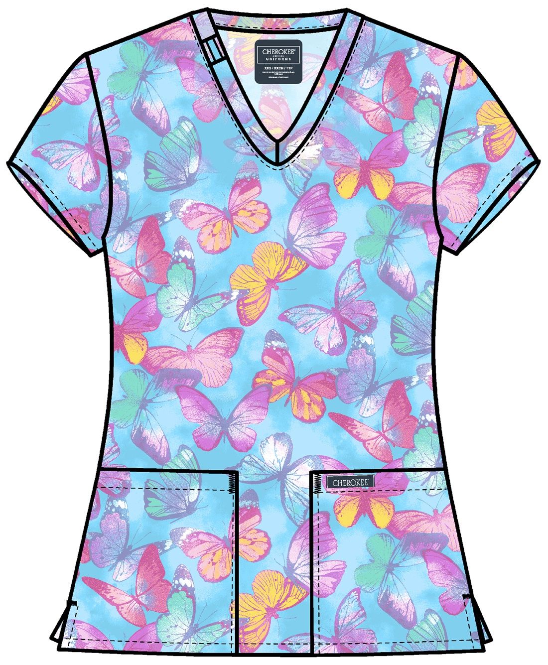 Cherokee Prints  V-Neck Top in Glowing Butterflies, Colour: Glowing Butterflies, Size: X Small