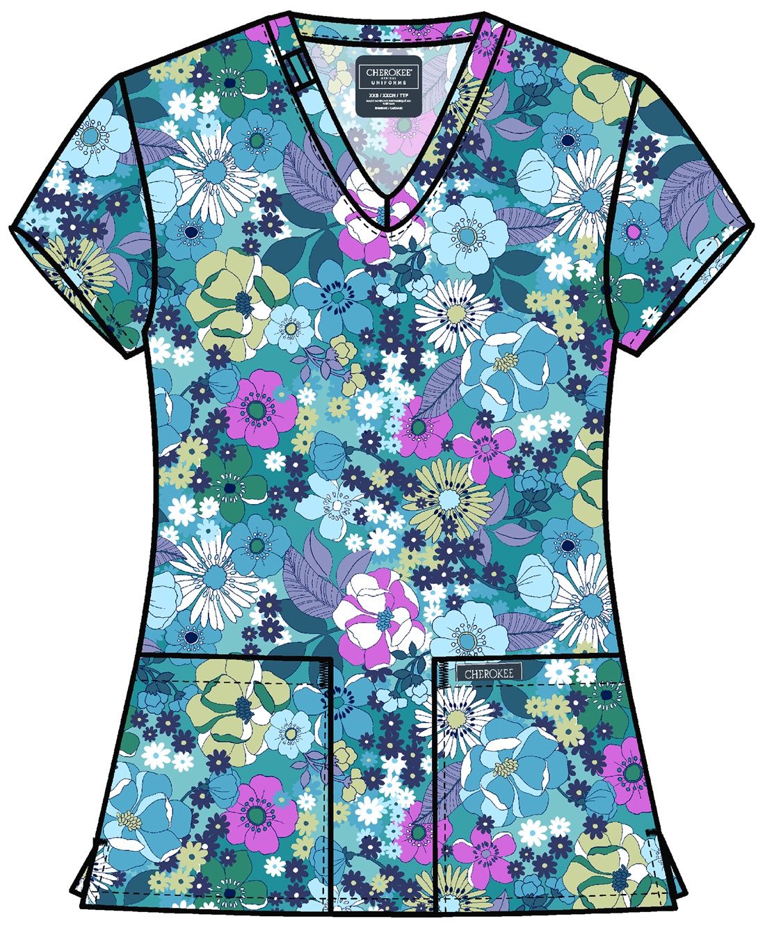 Cherokee Prints V-Neck Top in Vintage Garden, Colour: Vintage Garden, Size: 2X Large