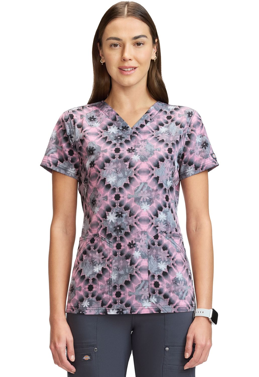Dickies Print V-Neck Print Top in Tie Dye Buds, Colour: Tie Dye Buds, Size: 2X Large