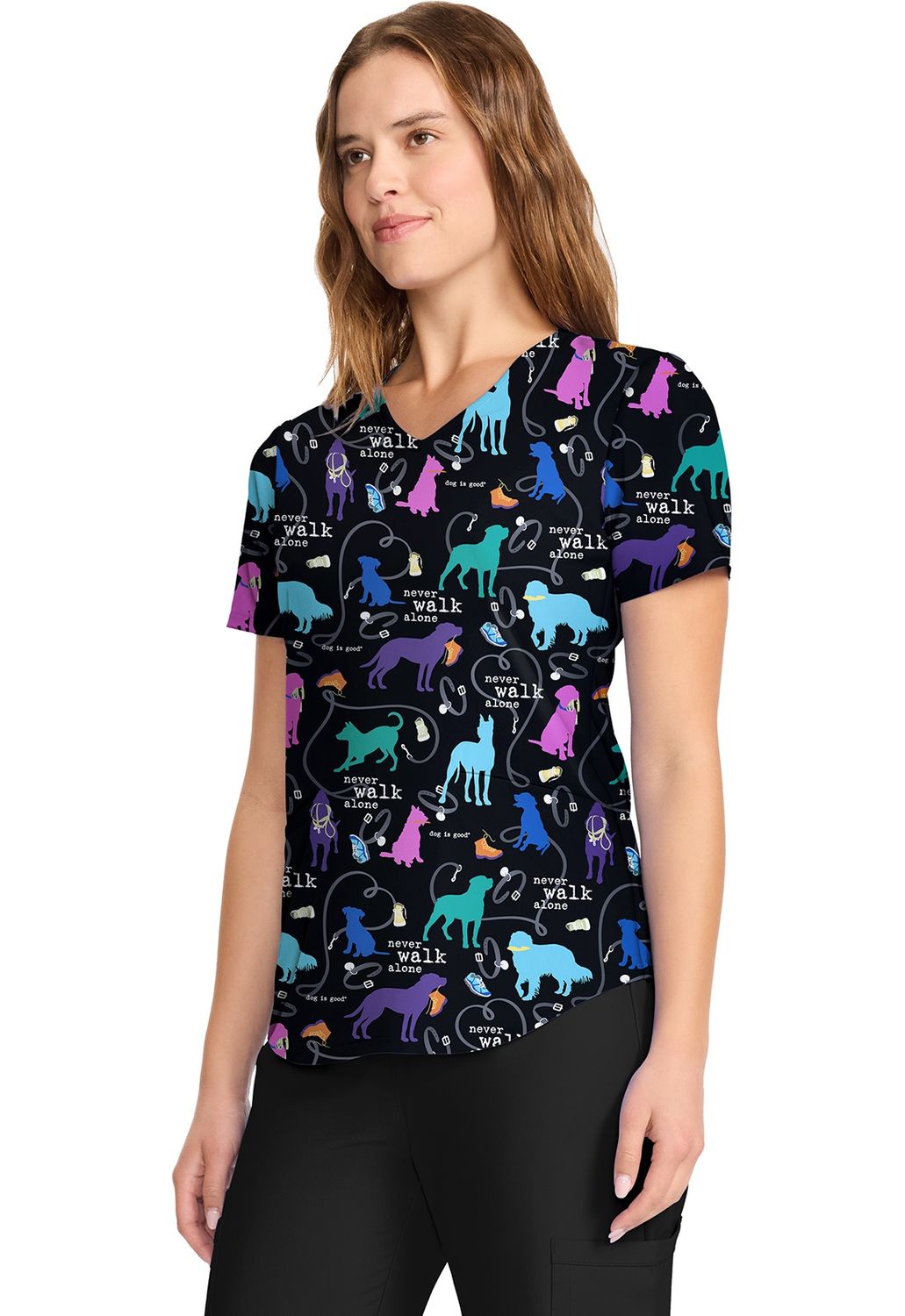 Cherokee Licensed V-Neck Print Top in Walking Buddy, Colour: Walking Buddy, Size: X Small