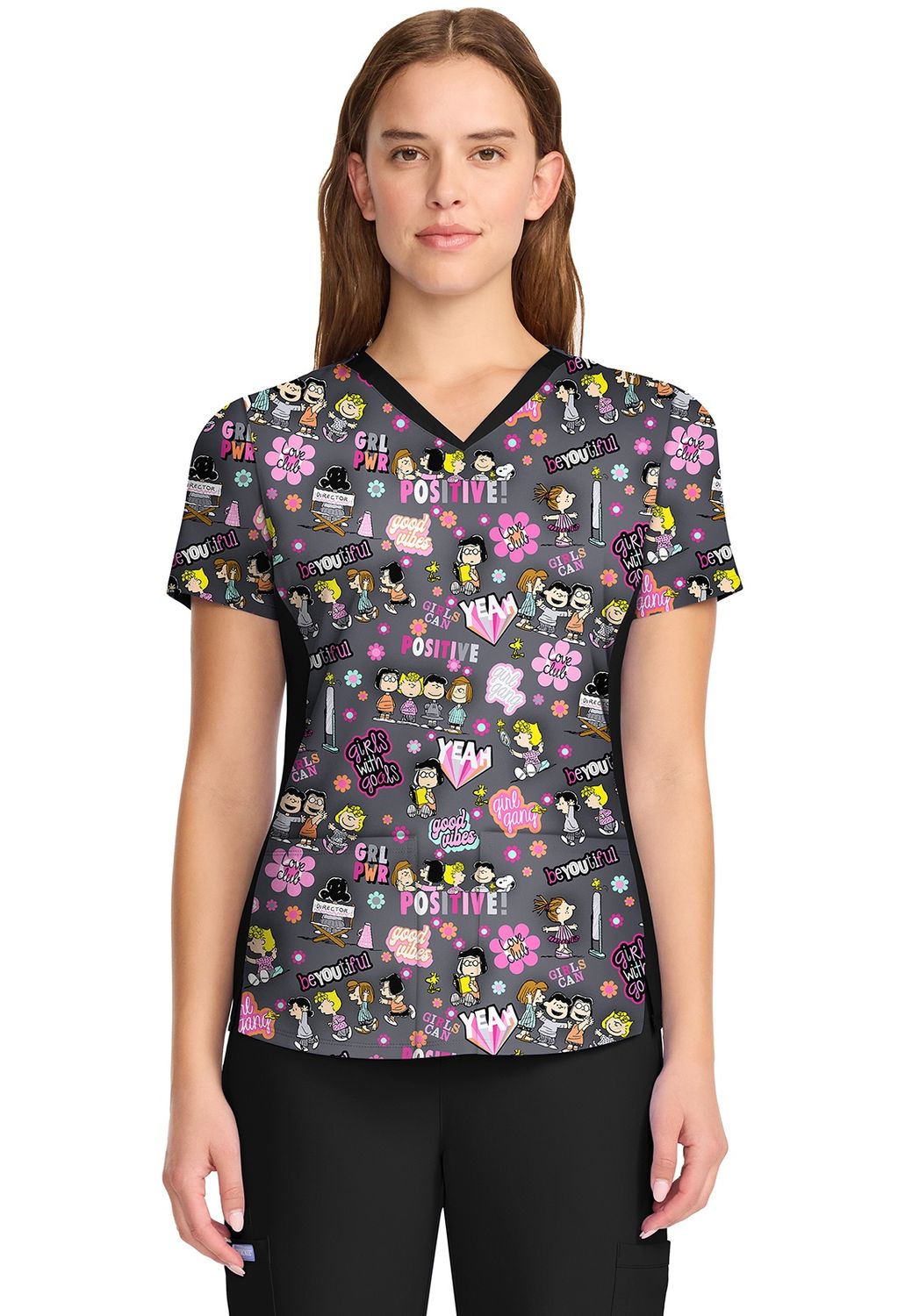 Cherokee Licensed V-Neck Print Top in Be-YOU-tiful, Size: X Small, Colour: Be-You-tiful