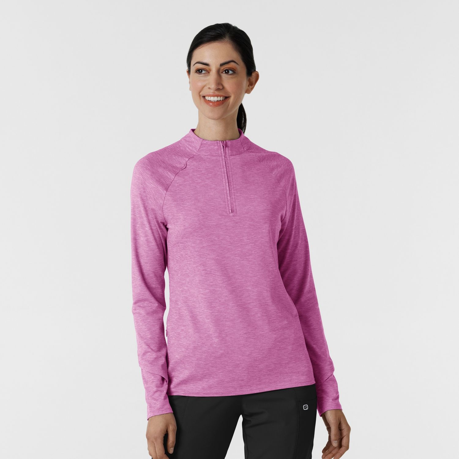 Wink Women's Watch Window Quarter Zip Top, Colour: Raspberry Heather, Size: X Small