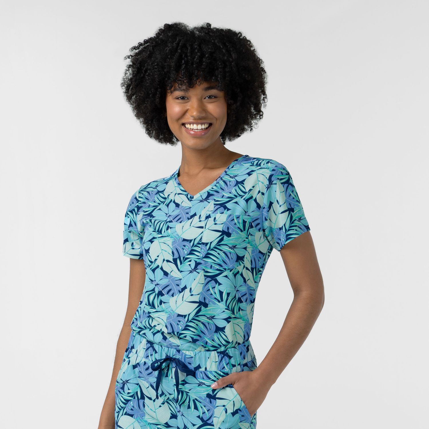Wink Fashion Prints Women's  Tuck-in  Scrub Top Breezy Palms, Colour: Breezy Palms, Size: X Small
