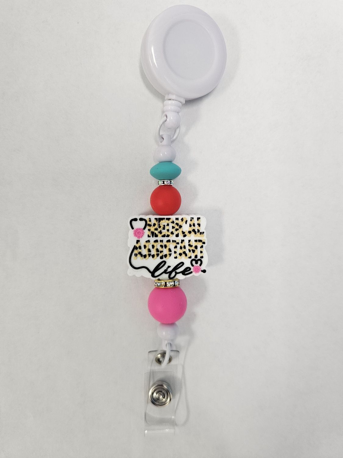 Silicone Bead Retractable Badge Reels, Colour: Medical Assistant Neon Pink