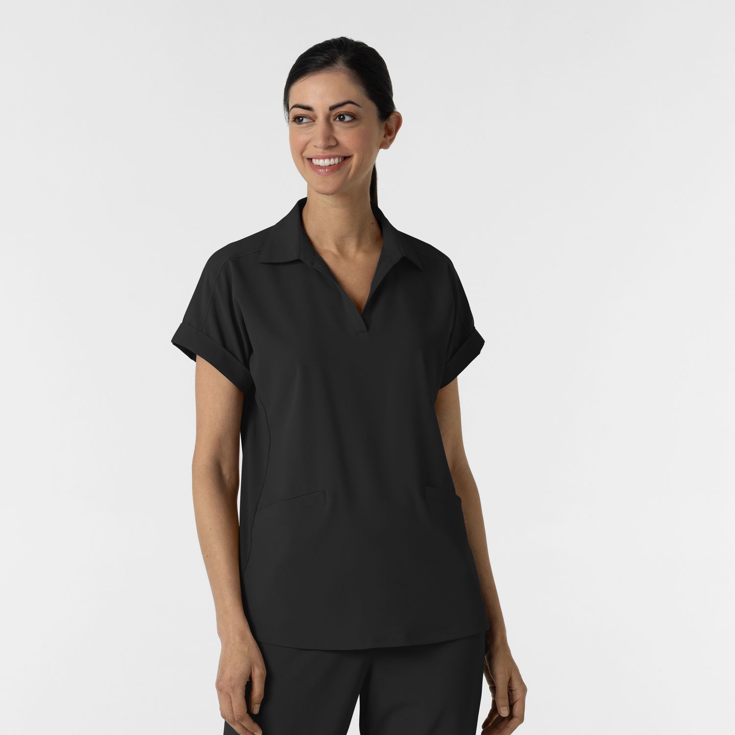 Wink RENEW Women's Flex-N-Reach Collared Scrub Top, Colour: Black, Size: X Small