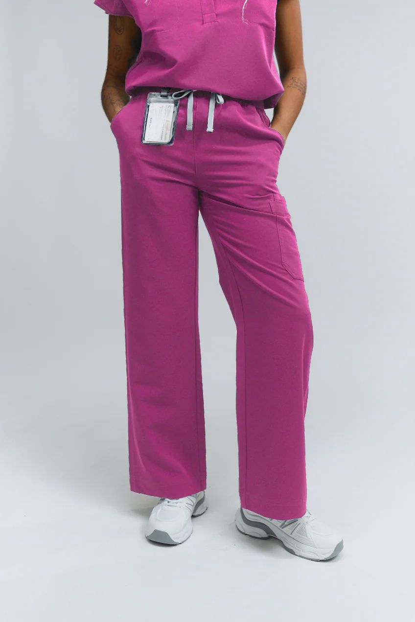 Joiia Women's ACE Wide Leg Scrub Pants Petite, Colour: Fuchsia, Size: X Small Petite