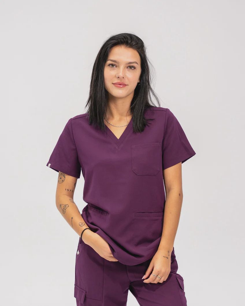 Joiia Women's Victoria 3 Pocket V-Neck Top, Colour: Royal Purple, Size: X Small