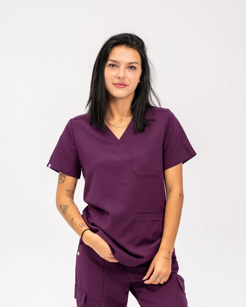 Joiia Women's Victoria 3 Pocket V-Neck Top, Colour: Royal Purple, Size: X Small