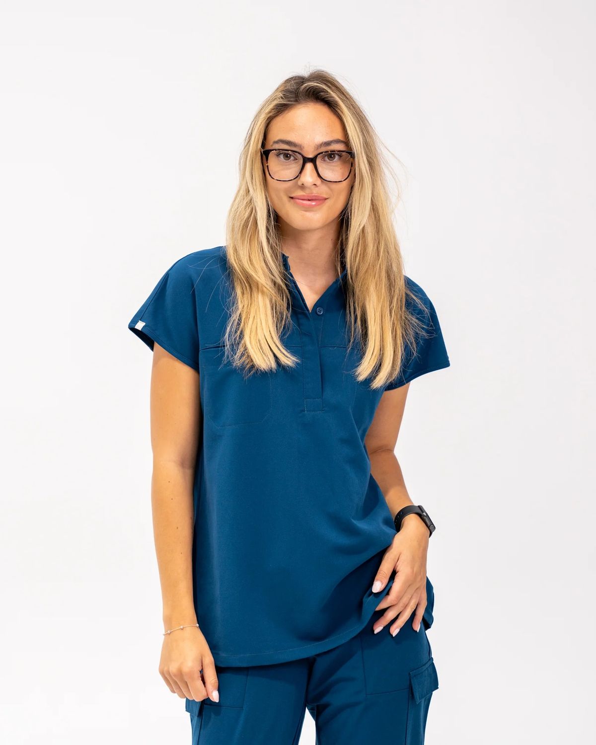 Joiia Women's Ophelia Cap Sleeve Scrub Top, Colour: Abyss Blue, Size: 2X Small