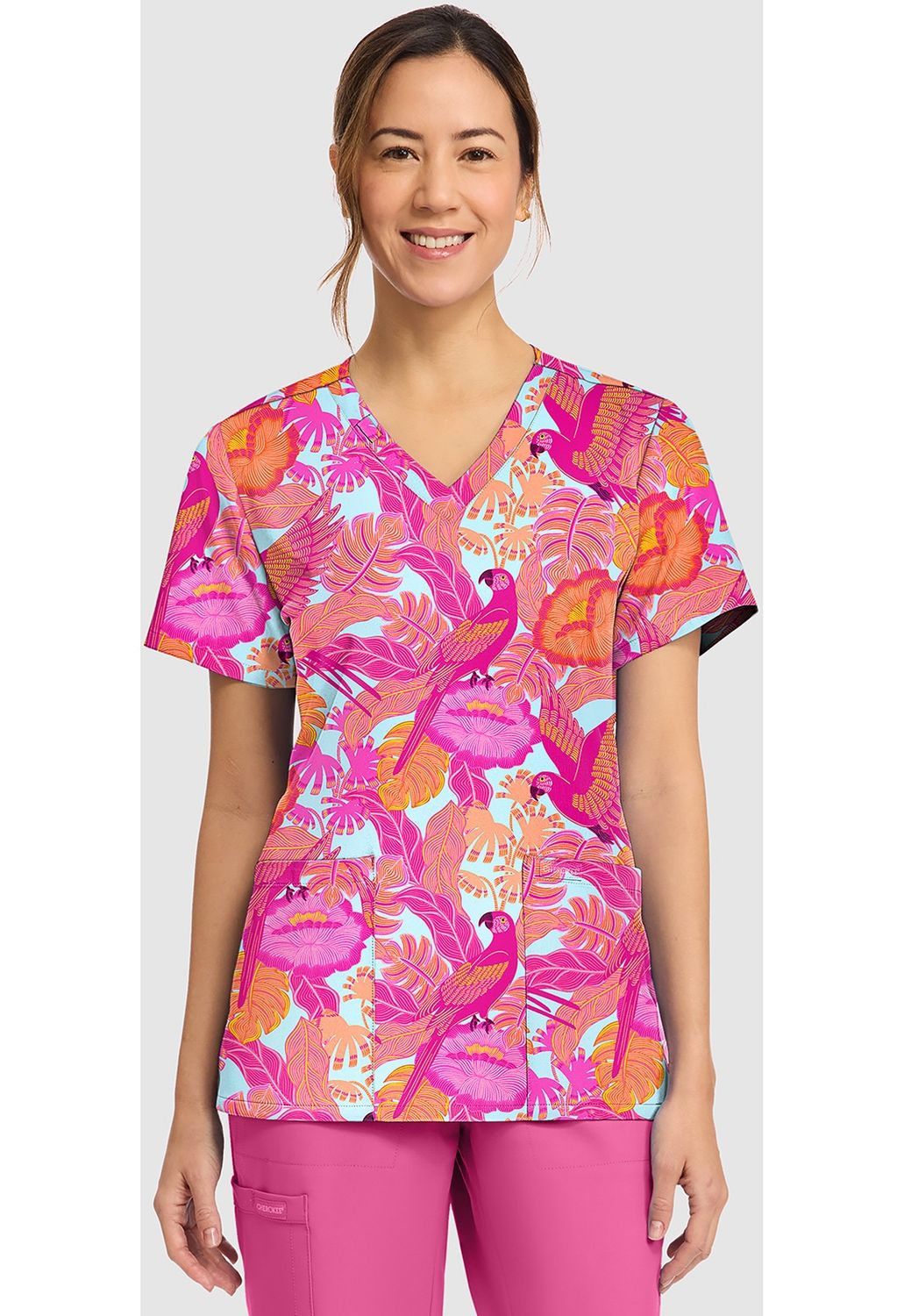 Cherokee Print Women's Print V-Neck Top in Macaw Mania, Colour: Macaw Mania, Size: Small
