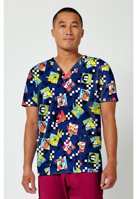 Cherokee Licensed Men's Print V-Neck Top in Check Yeah