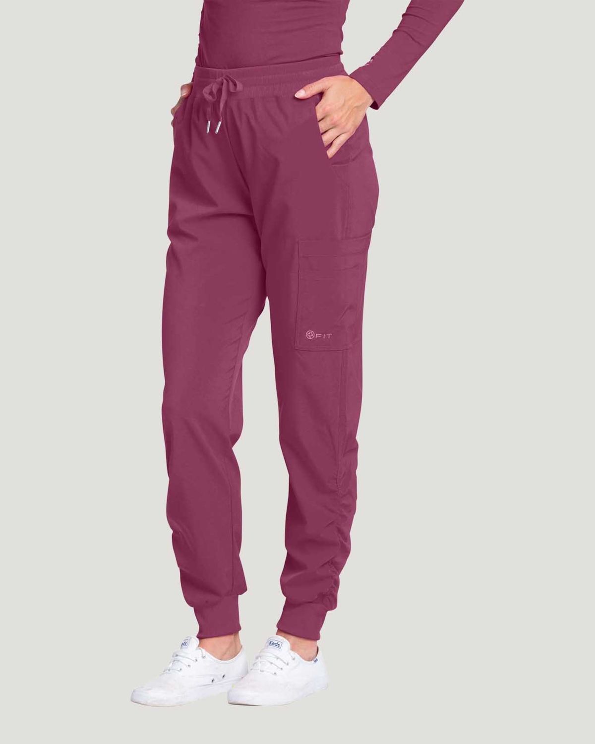 White Cross FIT Athletic Jogger with Ruching RASP, Color: Raspberry, Size: 2X Small
