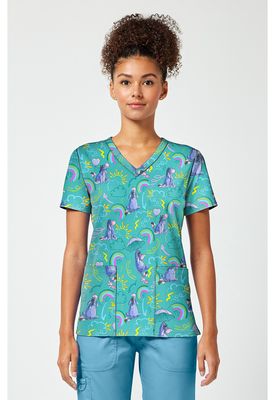 Toonieforms Women's Print V-Neck Top in Eeyore Rain Or Shine
