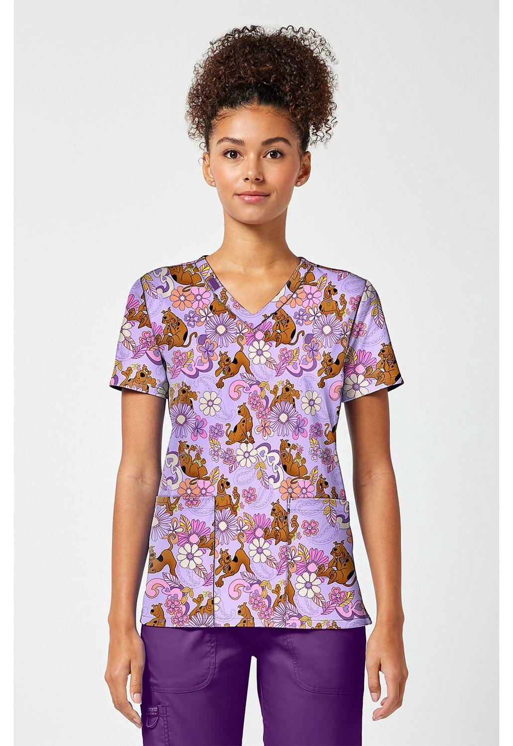 Toonieforms Women's Print V-Neck Top in Mystery Garden