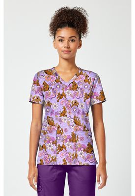 Toonieforms Women's Print V-Neck Top in Mystery Garden