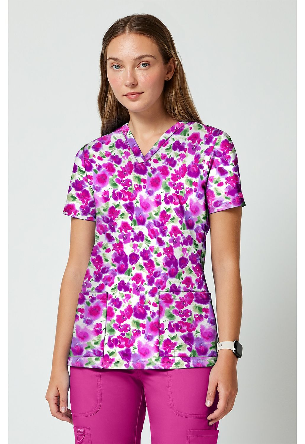 Cherokee Achieve 2 Pocket Print Top in DISSOLVING BLOOMS, Colour: Dissolving Blooms, Size: X Small