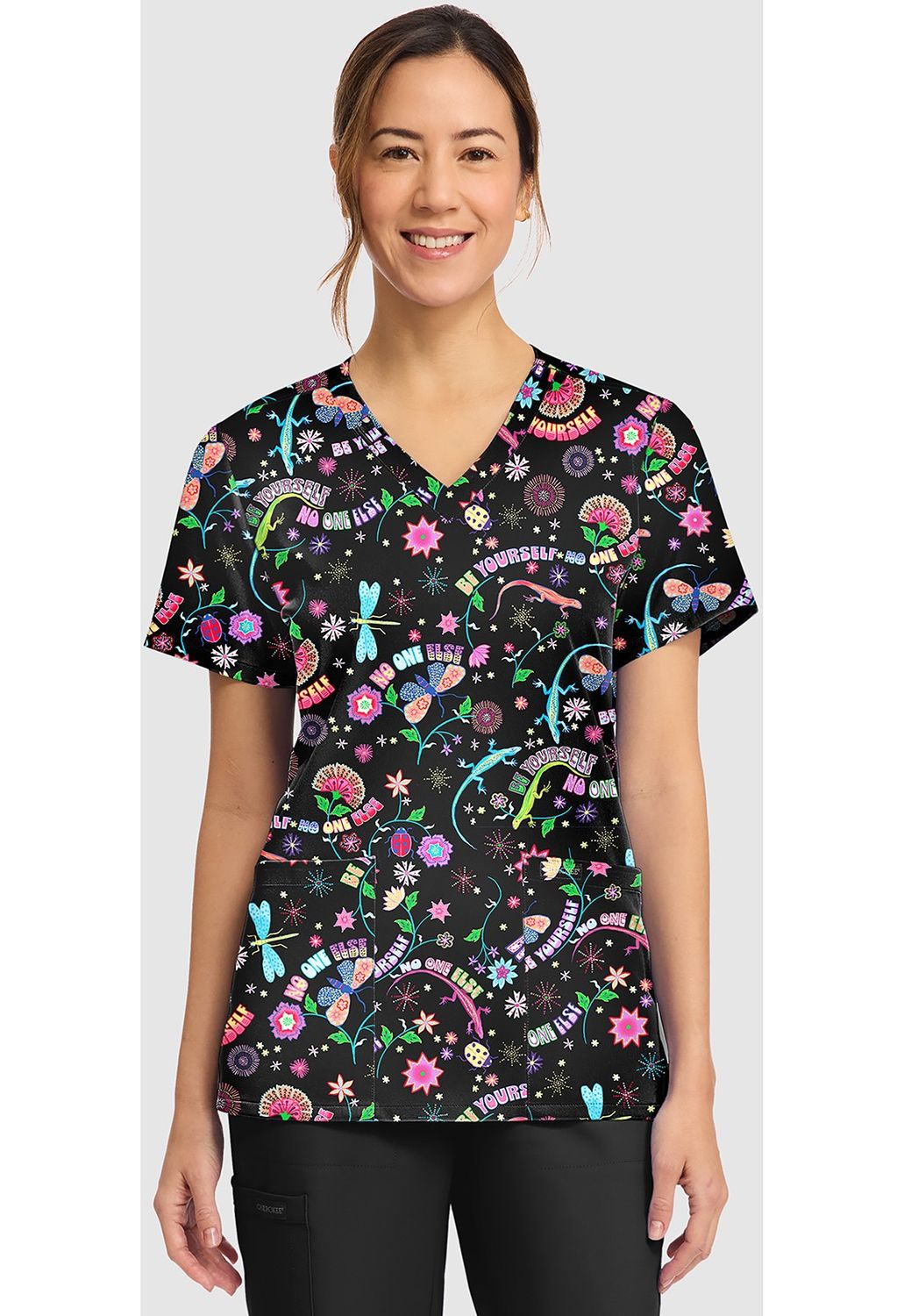 Cherokee Prints Women's Print V-Neck Top in Celebrate You, Colour: Celebrate You, Size: X Small