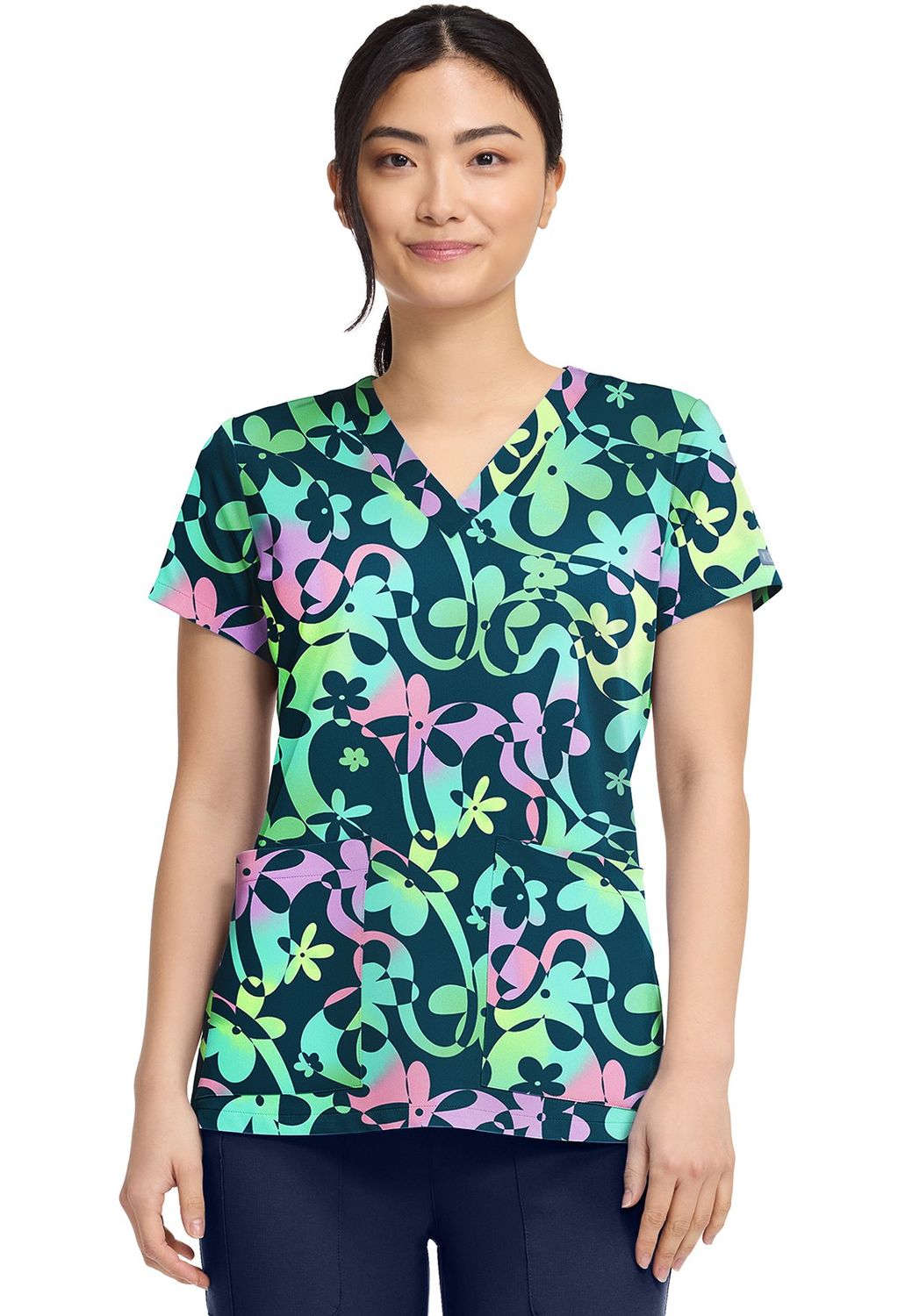 MedCouture Women's V-Neck Print in DIZZY DAISY, Colour: Dizzy Daisy, Size: X Small