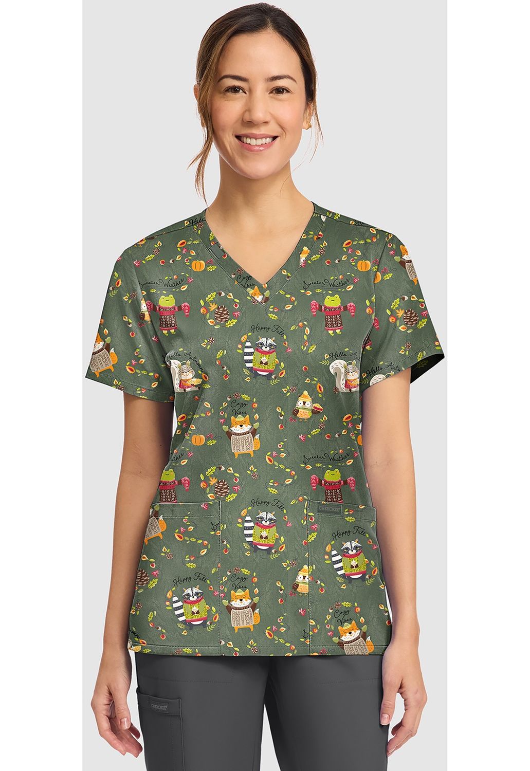 Cherokee Print Women's Print V-Neck Top in SWEATER WEATHER, Colour: Sweater Weather, Size: X Small