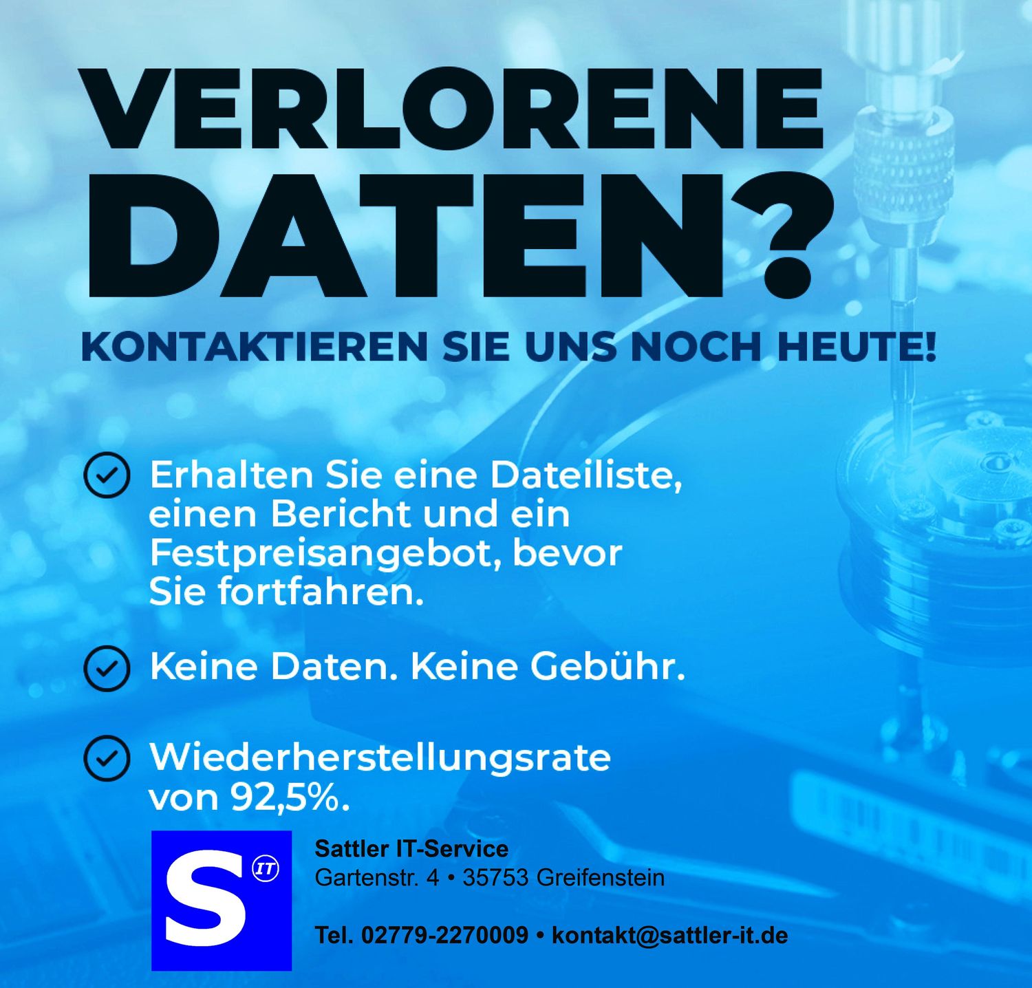 Verlorene Daten? Datenrettung -Kontaktieren Sie uns umgehend