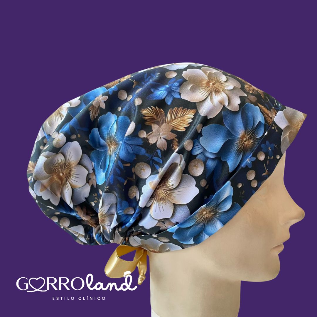 FLORES AZULES Y DORADAS