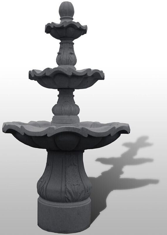 3-Tiered Scalloped Fountain, D54" x H96", Charcoal Grey Granite
