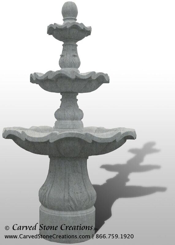 3-Tiered Scalloped Fountain, Bianco Catalina Granite
