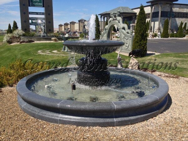 Wide Urn Fountain, D60″ x H44″, Charcoal Grey Granite
