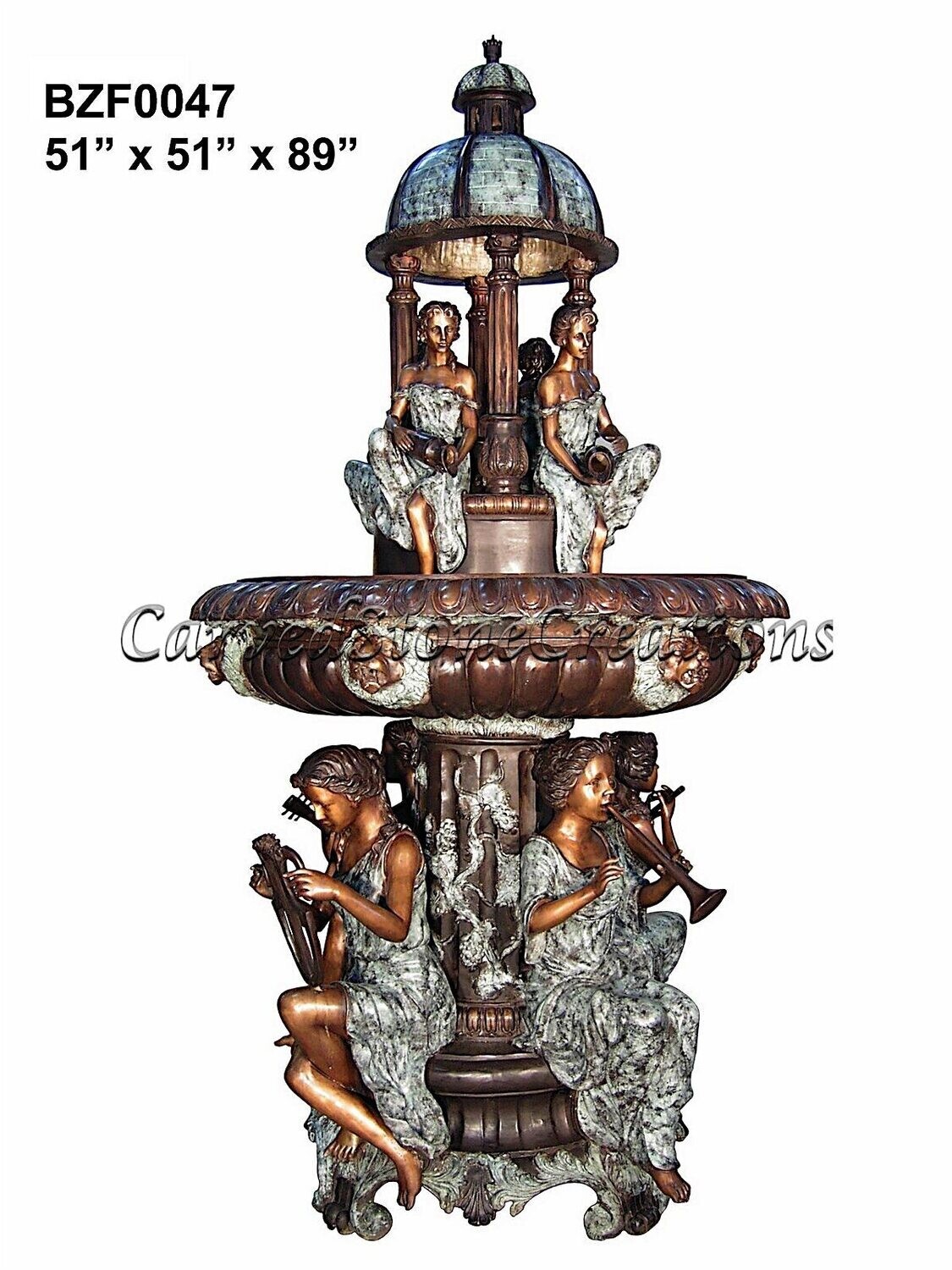 Bronze Fountain, Ladies Playing Music with Domed Top. D51" x H89"
