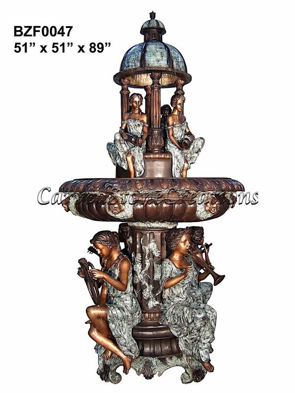 Bronze Fountain, Ladies Playing Music with Domed Top. D51" x H89"
