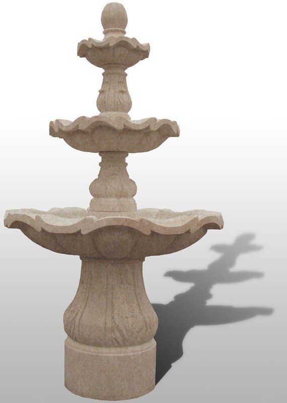 3-Tiered Scalloped Fountain, D54″ x H96″, Giallo Fantasia R Granite
