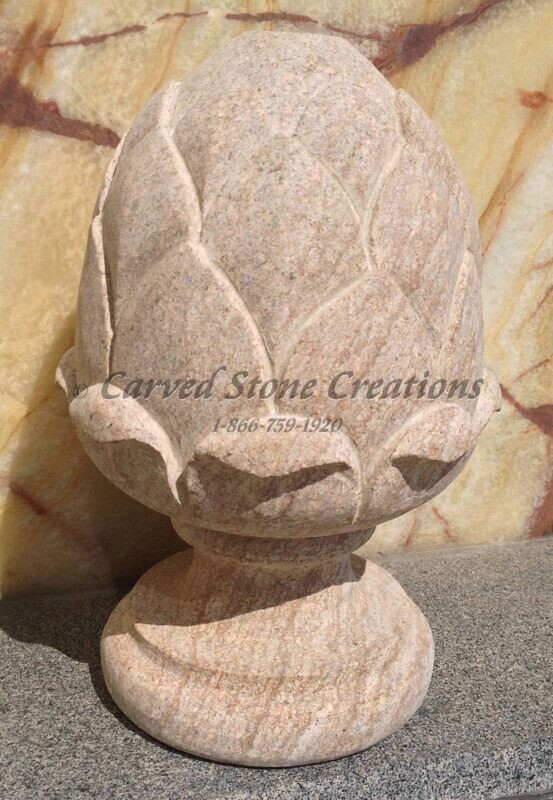 Short Pineapple Finial, D7xH10, 6 1/2 Round Base, honed Golden C

