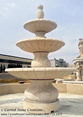 Large Playa Vista 3-Tier Fountain, D84" x H126", Giallo Fantasia Granite
