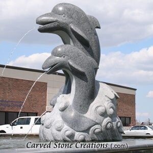 Large Dolphin Trio Granite Fountain, H60", Charcoal Grey Granite
