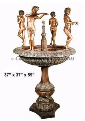 Bronze Fountain, 4 Children Musicians Dancing on Bronze Urn, H59