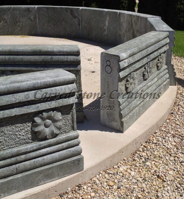 16' Faceted Fountain Pool Surround, Verde Oliva Marble
