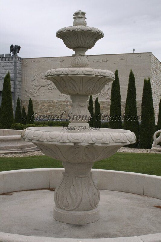 3-Tier Deep Relief Fountain, Golden Cypress Granite
