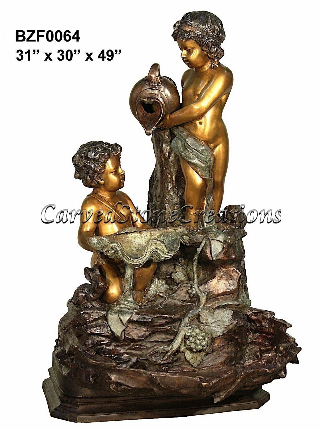 Bronze Cascade Fountain with Two Cherubs Pouring Water