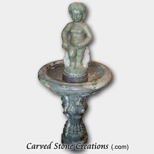 Classical Pee-Pee Boy Pedestal Fountain, H58" x D26", Verde Oliva Marble
