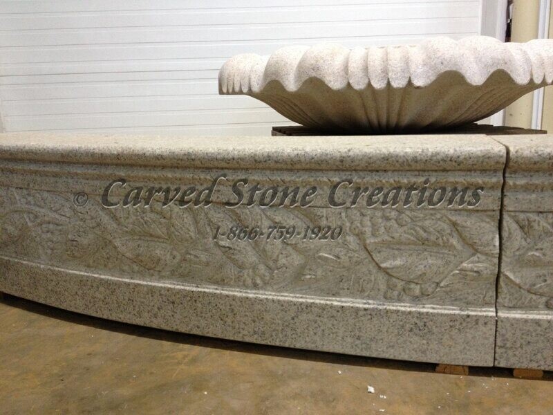 Tall Carved Grapes Detail Fountain Pool Surround, Giallo Fantasia R Granite
