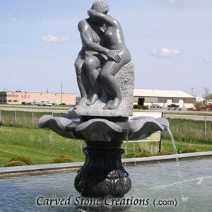 The Kiss Statuary Fountain, Polished Charcoal Grey Granite
