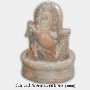 3-Horse Wall Fountain Basin, Sunset Red Marble