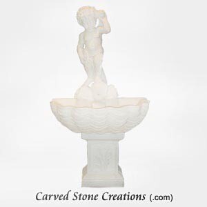 Cherub with Fish and Shell Basin Wall Fountain, H60