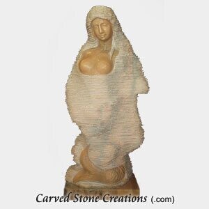 Mermaid Carved in Rock without Basin, Sunset Red Marble