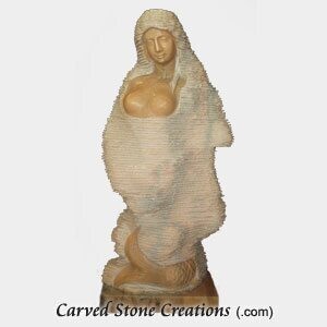 Mermaid Carved in Rock without Basin, Sunset Red Marble

