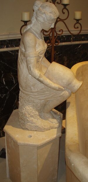 Goddess of the Pool Tub Filler with Pedestal, H59", Light Oriental Travertine
