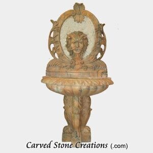 Round Corinthian Wall Fountain with Face, H62" x W30", Sunset Red Marble
