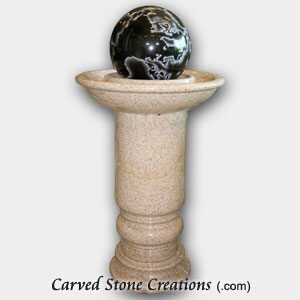 Pedestal Sphere Granite Fountain with Globe, H56", Giallo Fantasia/Absolute Black
