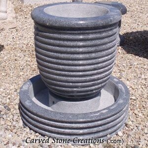 Corrugated Urn Bubbling Granite Fountain, H24", Polished Charcoal Grey