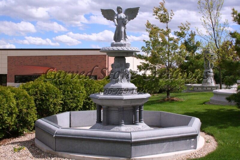 Bethesda Angel Fountain, Charcoal Grey WITH Pool Surround
